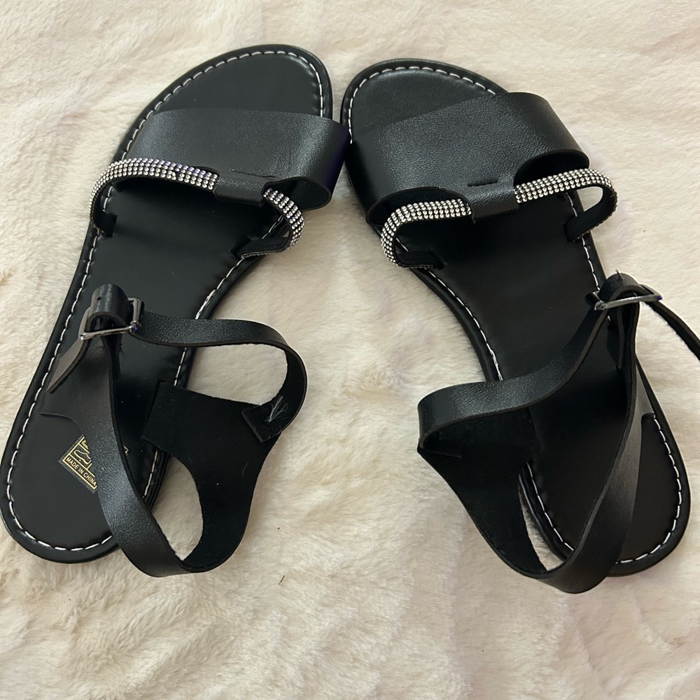 SHEIN Black Sandals with Rhinestone Detail